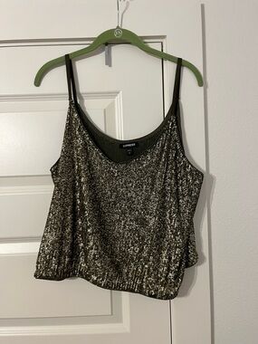 Express Women’s Gold Sequin Cami Crop Tank Top
